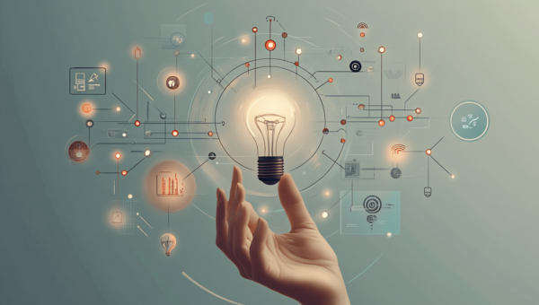 Illustration représentant les bénéfices d’une formation en intelligence artificielle générative pour les entrepreneurs — innovation, automatisation, gain de temps et création de contenu assistée par IA.