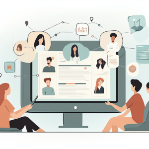 Visuel moderne illustrant un community manager à son poste, symboles de réseaux sociaux en arrière-plan — gestion de communauté, communication digitale, animation de communauté en ligne.