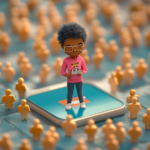 Illustration représentant le concept de micro-influence locale : une personne au centre connectée à un petit réseau d'individus, symbolisant l'impact authentique et ciblé des micro-influenceurs dans les campagnes marketing territoriales.