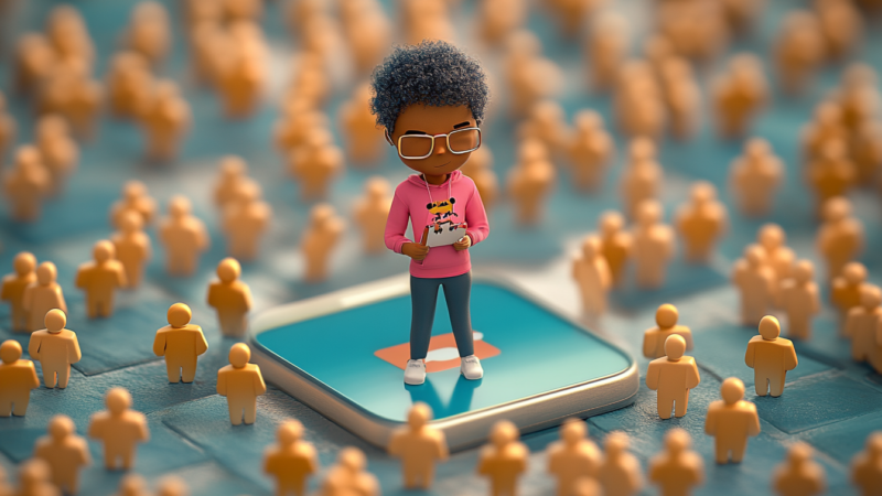 Illustration représentant le concept de micro-influence locale : une personne au centre connectée à un petit réseau d'individus, symbolisant l'impact authentique et ciblé des micro-influenceurs dans les campagnes marketing territoriales.